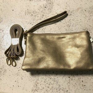 Gold clutch/wristlet/cross body handbag